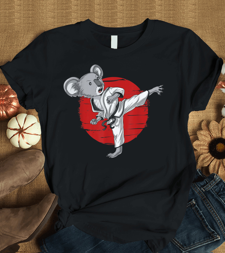 Koala Bear Martial Arts Karate Ninja Jiu Jitsu Taekwondo with Red Sun Background T-Shirt