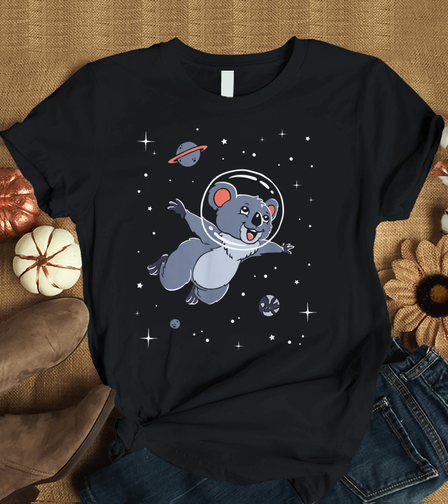 Koala In Space Adorable Cartoon Astronaut Bear Floating Among Stars T-Shirt