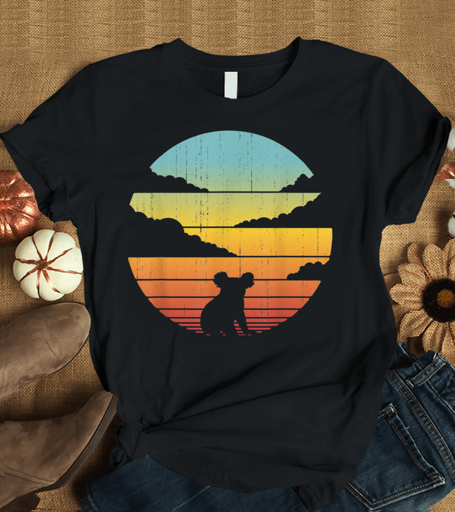 Koala Vintage 60s 70s Sunset Stripes Silhouette Zoo Animal T-Shirt