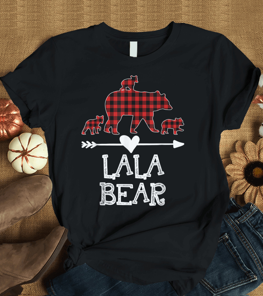 Lala Bear Red Plaid Three Cubs Heart Arrow T-Shirt