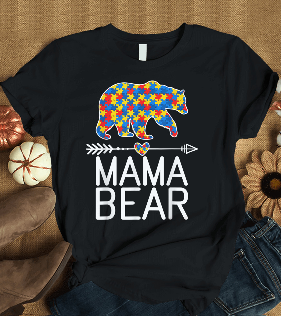 Mama Bear Autism Puzzle Piece Awareness Support T-Shirt