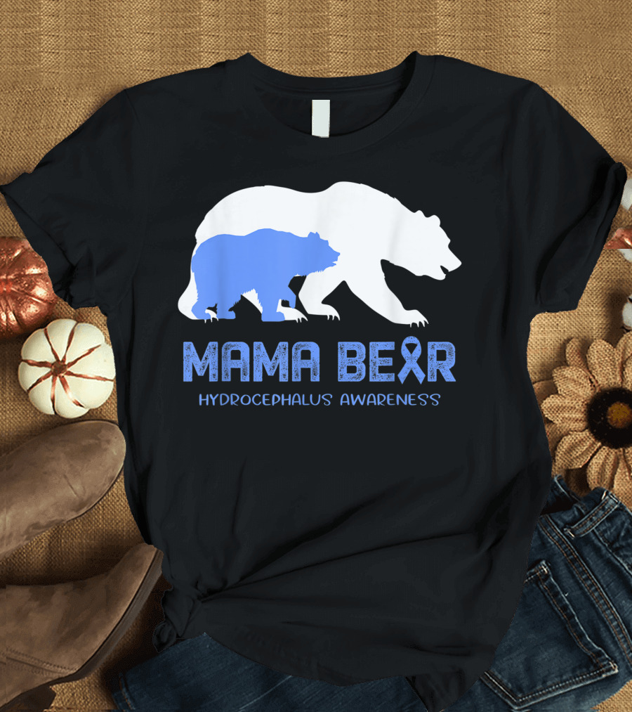 Mama Bear Hydrocephalus Awareness Blue Ribbon T-Shirt