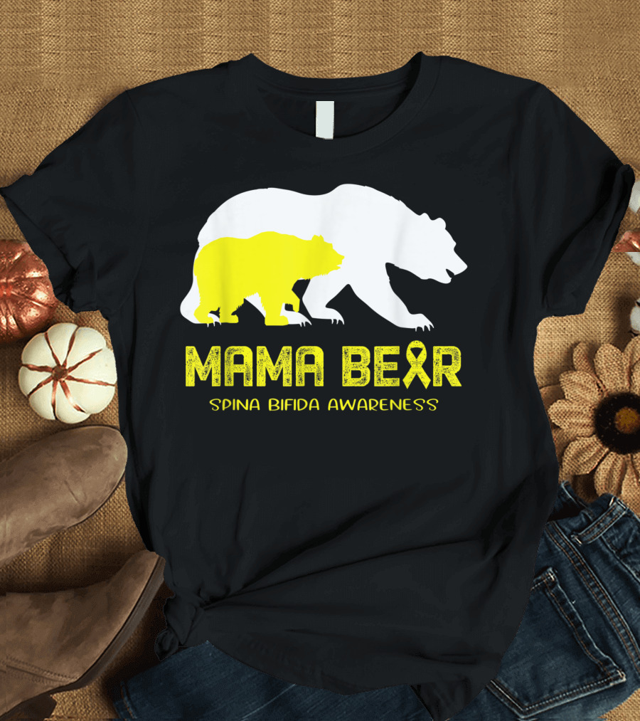 Mama Bear Spina Bifida Awareness Yellow Ribbon T-Shirt