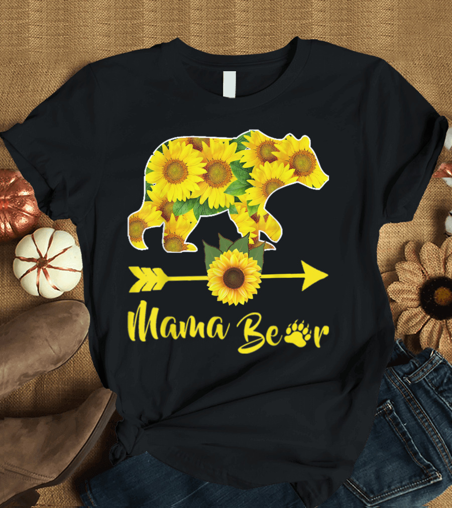 Mama Bear Sunflower Arrow with Bear Paw Prints T-Shirt