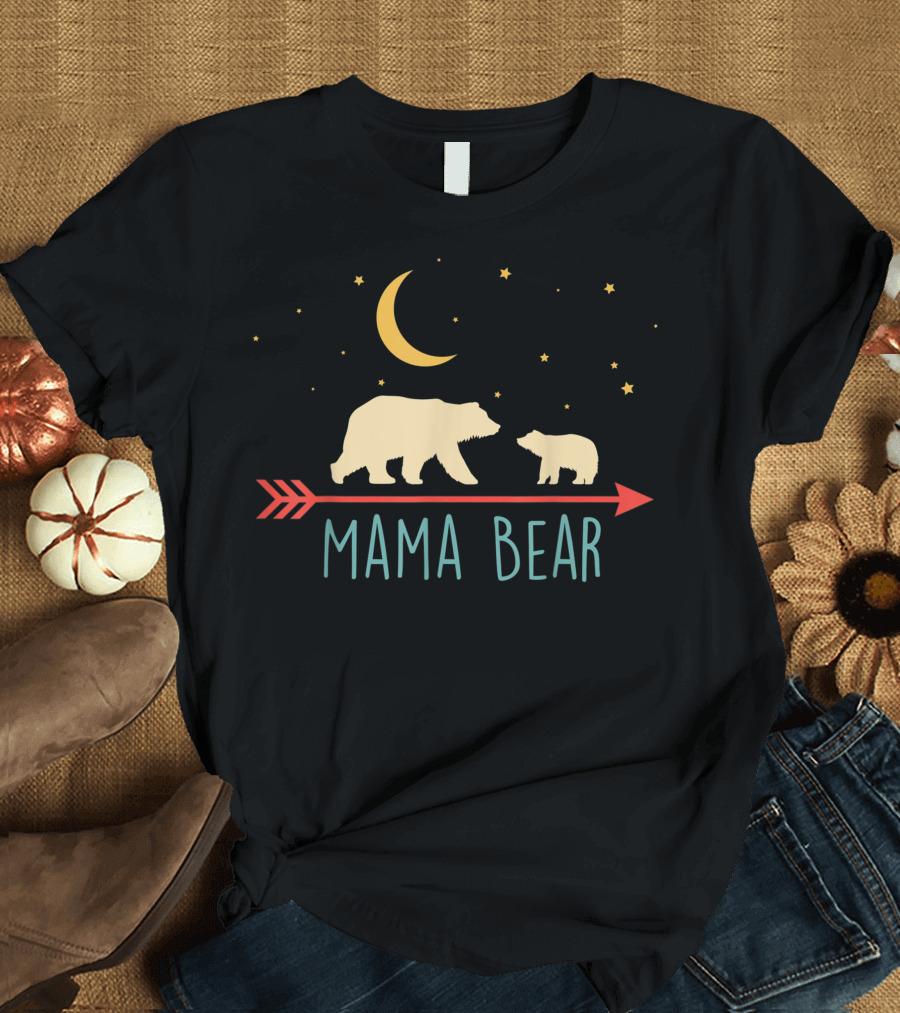 Mama Bear With Cub Moon Stars Arrow T-Shirt