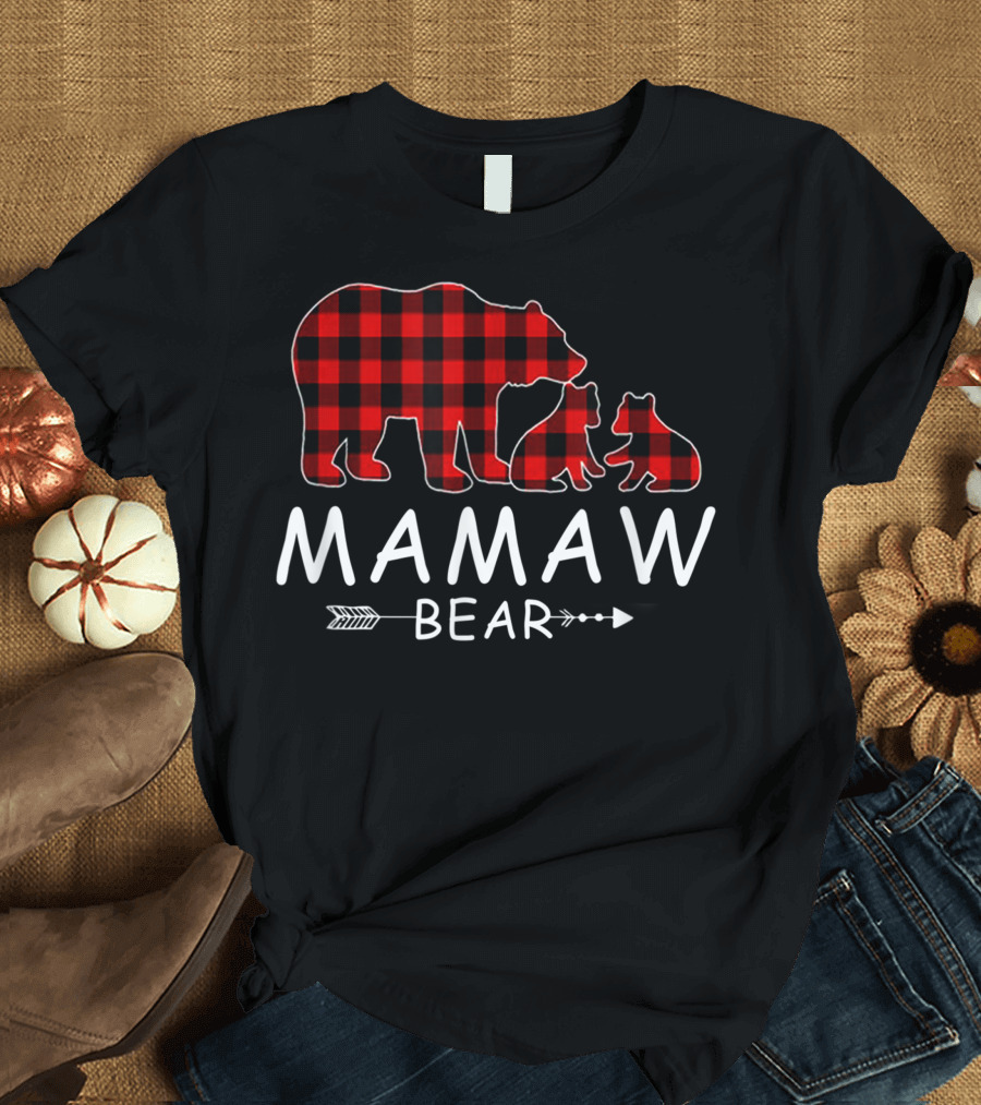 Mamaw Bear Buffalo Plaid Christmas Family Matching Pajama Set T-Shirt