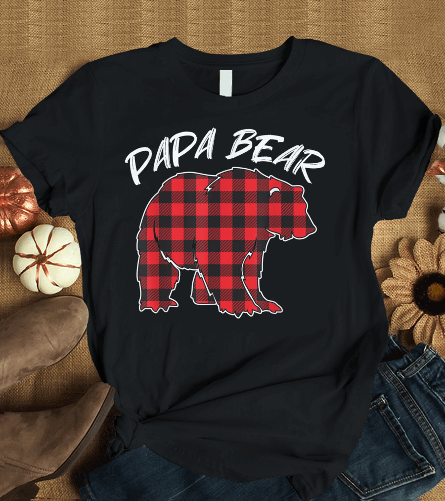 Papa Bear Red Plaid Christmas Matching T-Shirt