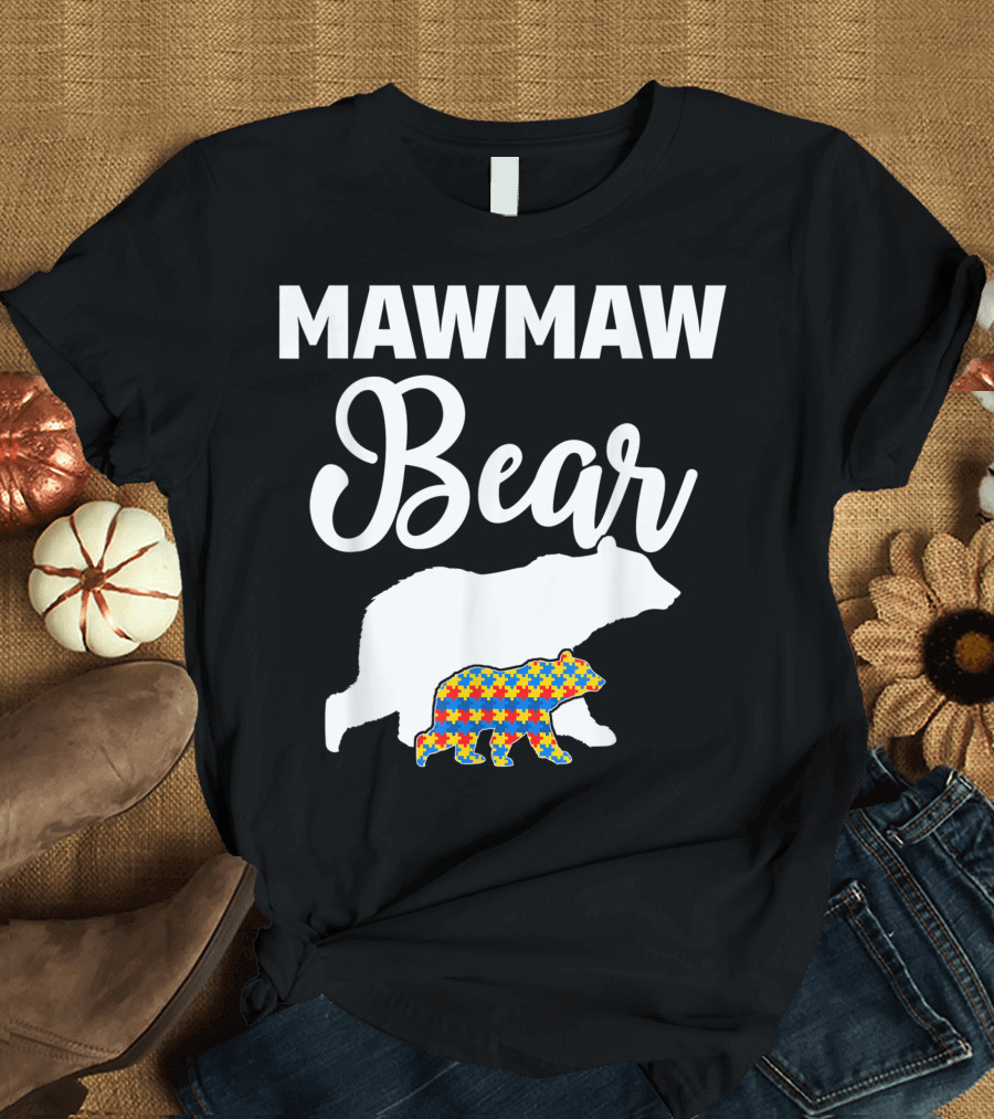 Mawmaw Bear Proud Autism Grandma Awareness Puzzle Bear T-Shirt