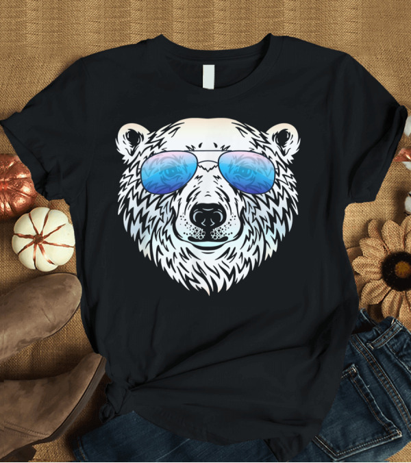 T-Shirt: Mega Cool Polar Bear with Blue Sunglasses T-Shirt Mega Cool Polar Bear with Blue Sunglasses T-Shirt