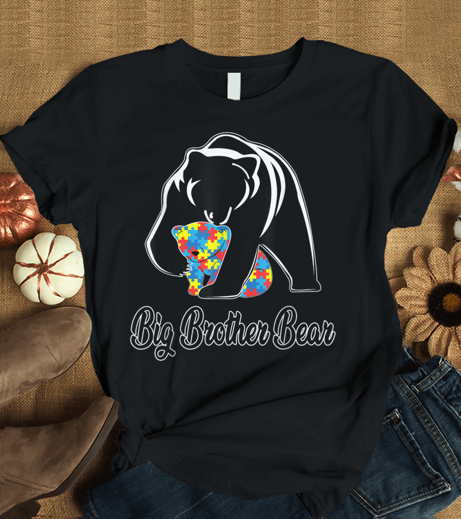 Big Brother Bear Autism Awareness Family Puzzle Bear T-Shirt