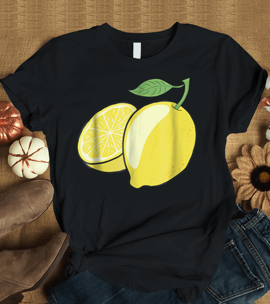 Lemon Whole and Sliced with Green Leaf T-Shirt