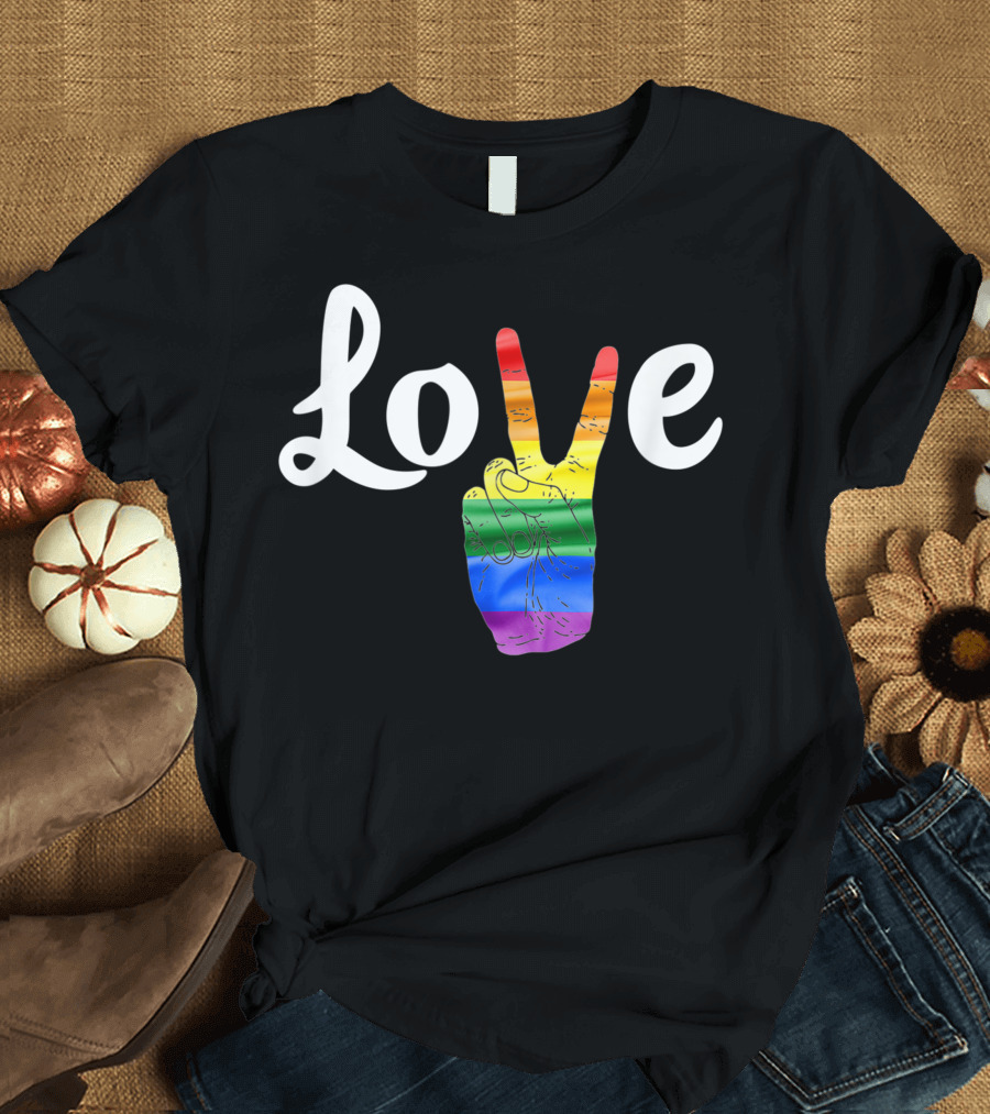 Love Peace Sign Rainbow Gay Pride Love Is Love T-Shirt
