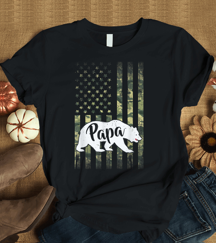 Papa Bear Camouflage American Flag T-Shirt