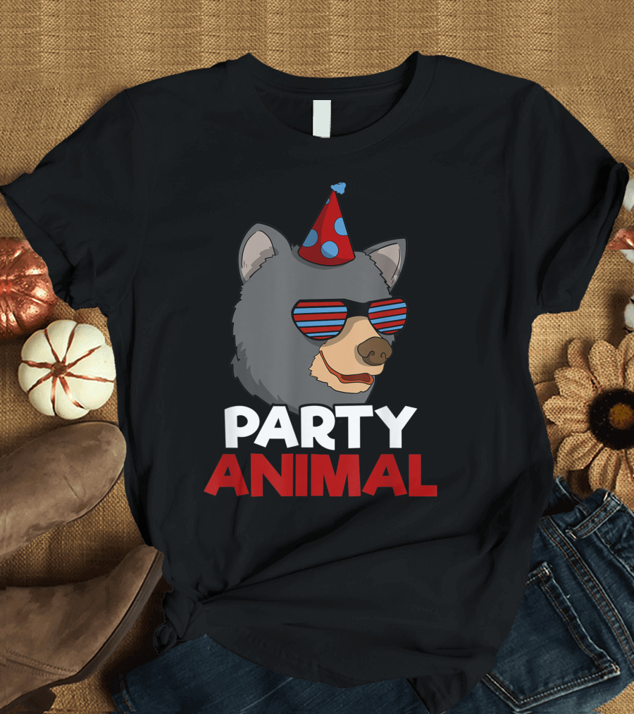 Party Animal Bear with Hilarious Sunglasses and Birthday Hat T-Shirt