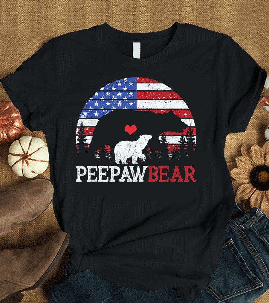 Peepaw Bear American Flag Heart Fourth of July T-Shirt