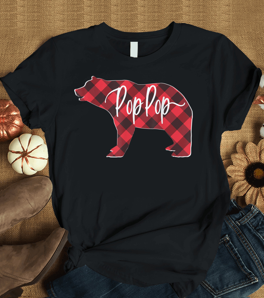 Pop Pop Bear Mens Red Buffalo Plaid T-Shirt