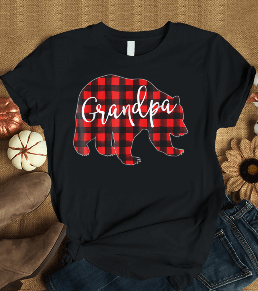 Grandpa Bear Red Plaid Buffalo Check Family Matching T-Shirt