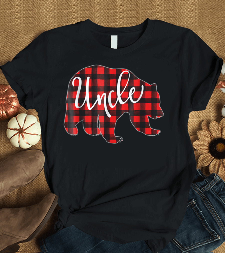 Uncle Bear Red Plaid Buffalo Check Matching Family Mens T-Shirt