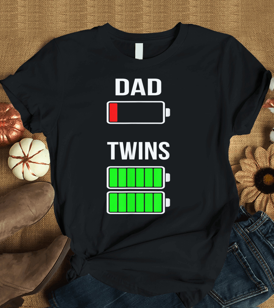 Dad Low Battery Twins Full Charge Energy Contrast T-Shirt