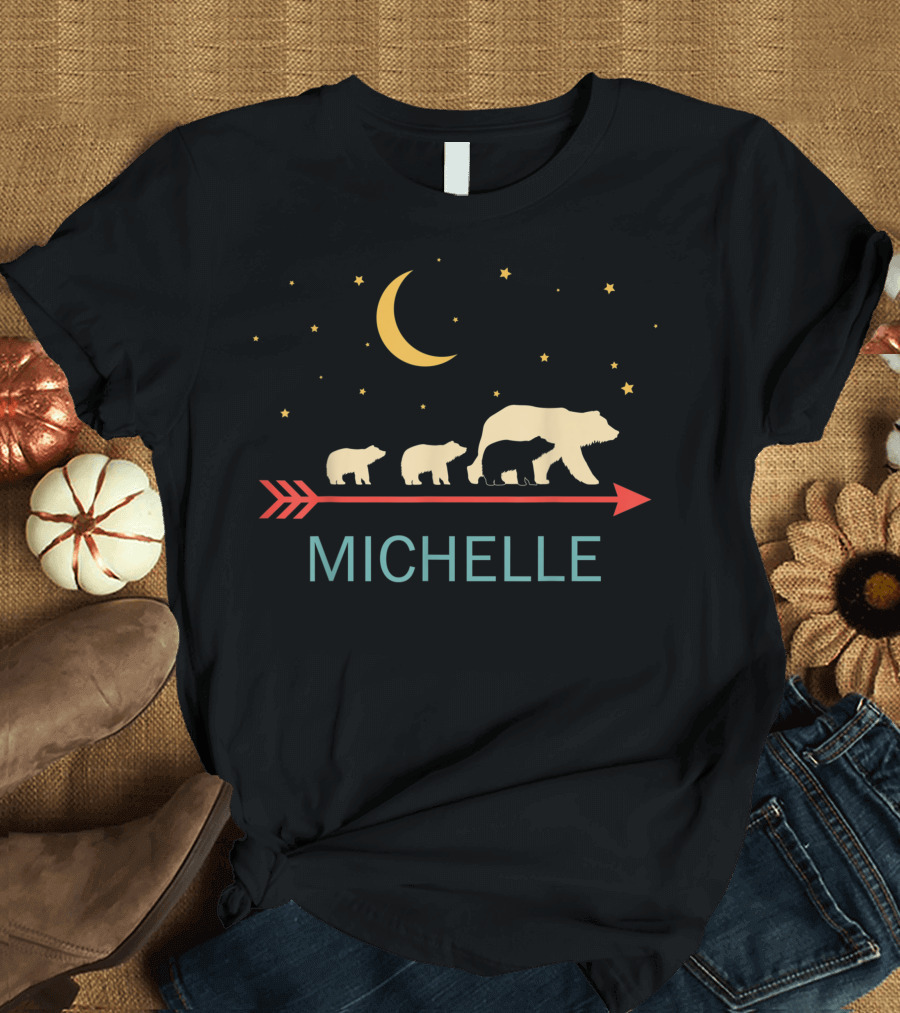 Michelle Personalized Mama Bear With Three Cubs Under Moon and Stars T-Shirt