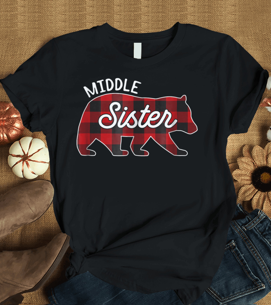 Middle Sister Bear Red Buffalo Plaid T-Shirt