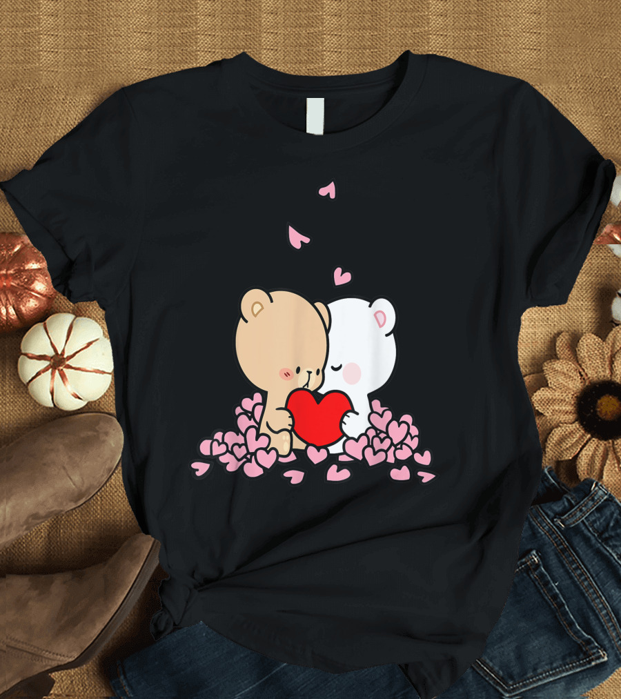 Milk Mocha Bear Hugs Kisses Falling In Love Valentines Heart T-Shirt