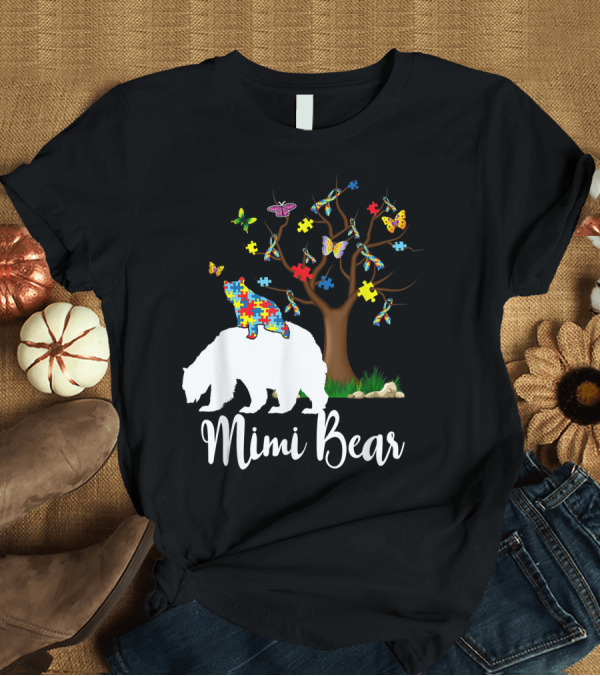T-Shirt: Mimi Bear Autism Awareness Puzzle Piece Tree Butterflies T-Shirt Mimi Bear Autism Awareness Puzzle Piece Tree Butterflies T-Shirt
