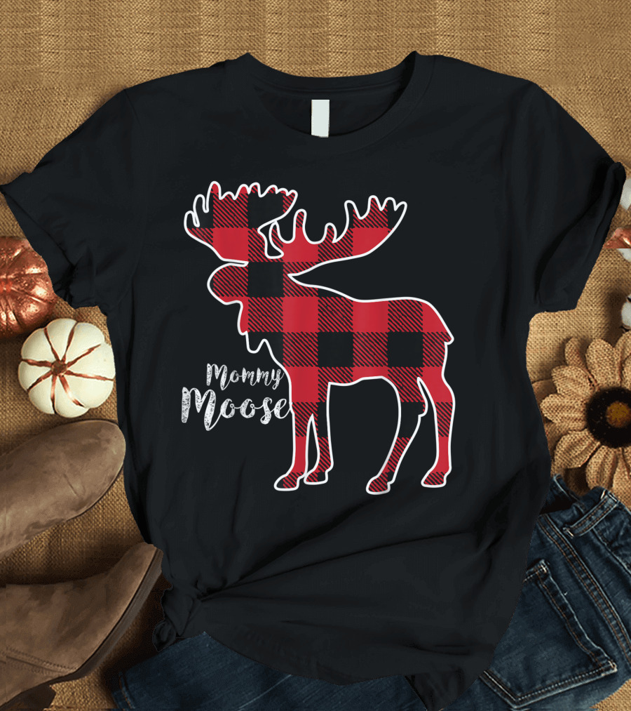 Mommy Moose Red Plaid Buffalo Check T-Shirt