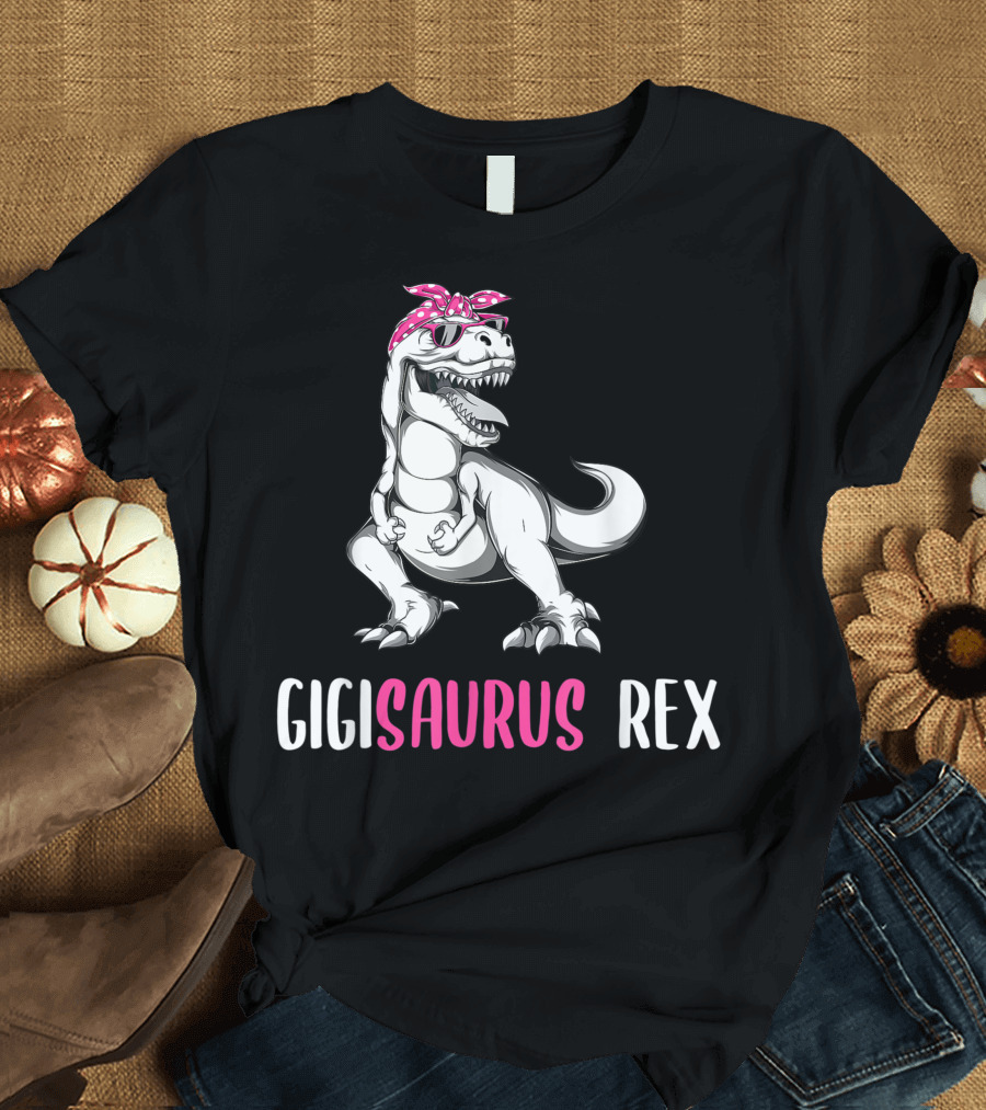 Mothers Day Grandma Gigisaurus Rex Dinosaur With Bandana and Sunglasses T-Shirt