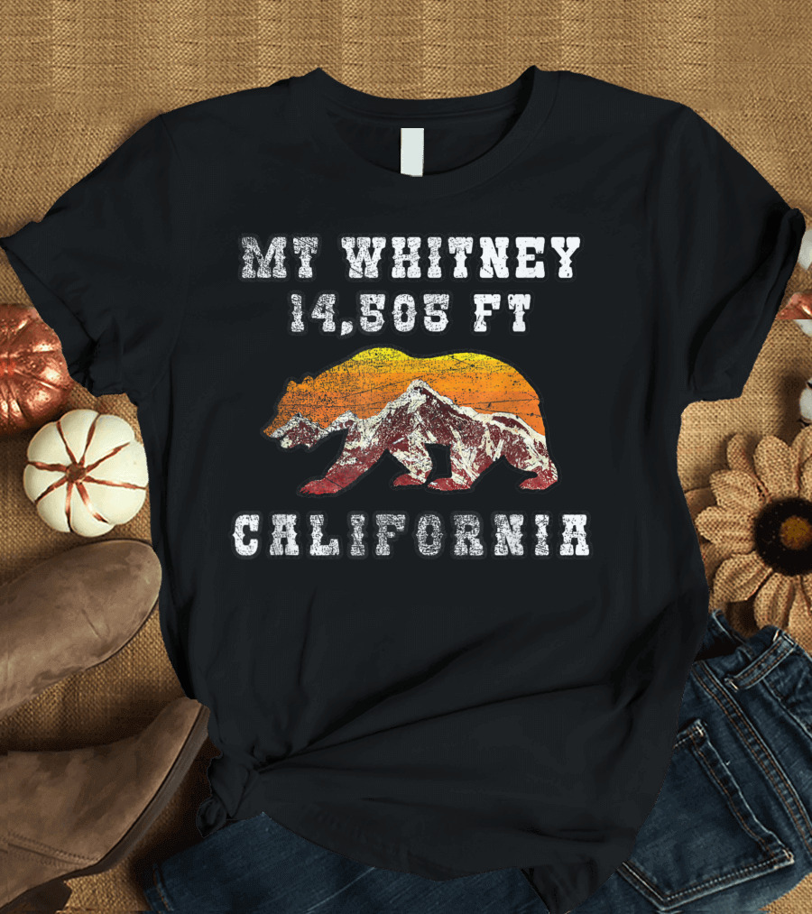 Mt Whitney 14,505 Ft California Bear Graphic Flag T-Shirt