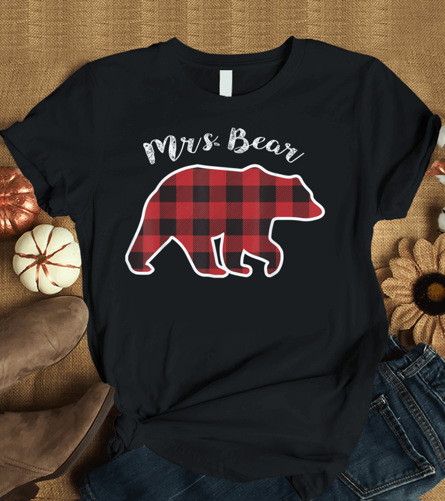 Mrs Bear Red Plaid Buffalo Check T-Shirt