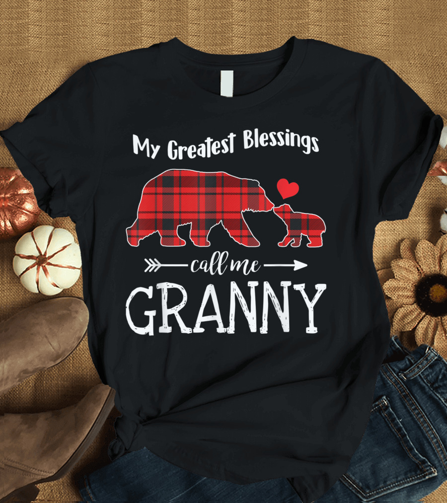 My Greatest Blessings Call Me Granny Bear Red Plaid Heart Arrow T-Shirt