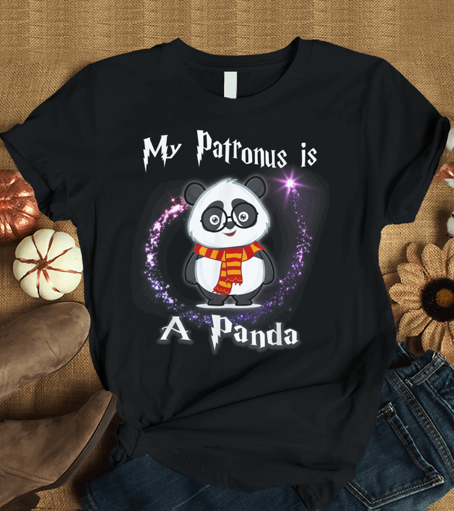 My Patronus Is A Panda in Magical Wizard Style with Glasses and Scarf T-Shirt