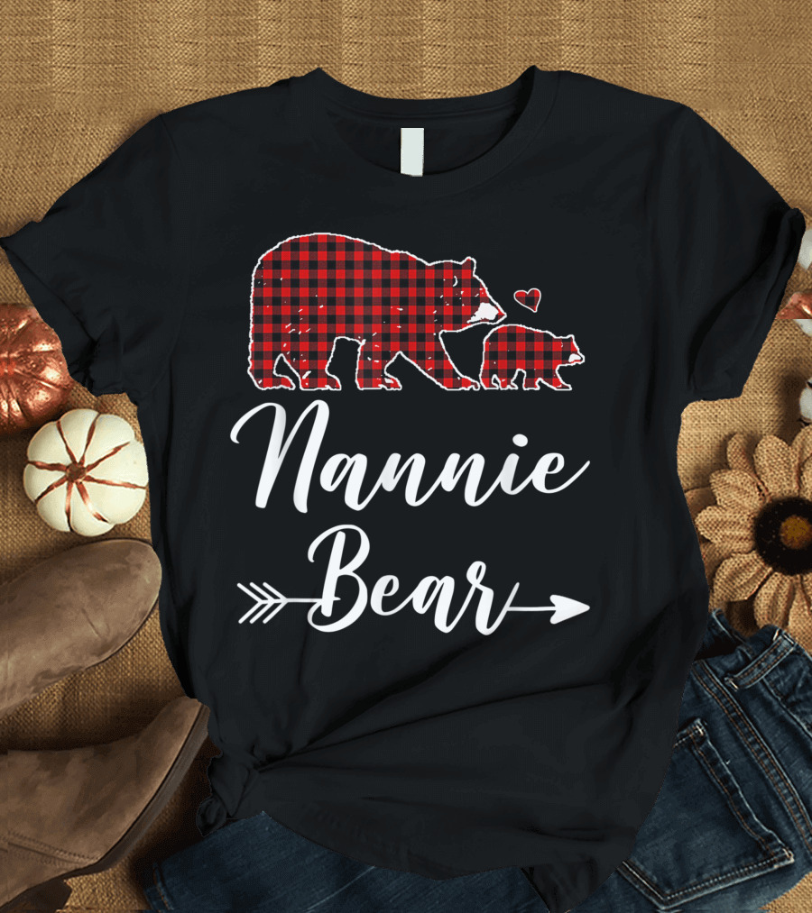 Nannie Bear Red Plaid Buffalo Check Christmas T-Shirt