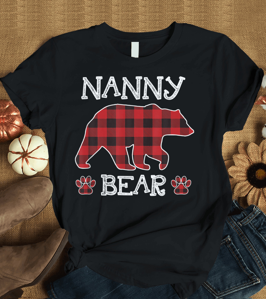 Nanny Bear Red Plaid Buffalo Family Christmas T-Shirt