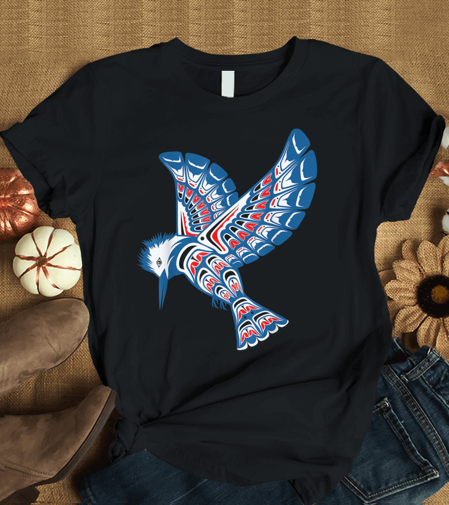 Native American Style Pacific Northwest Kingfisher Bird T-Shirt