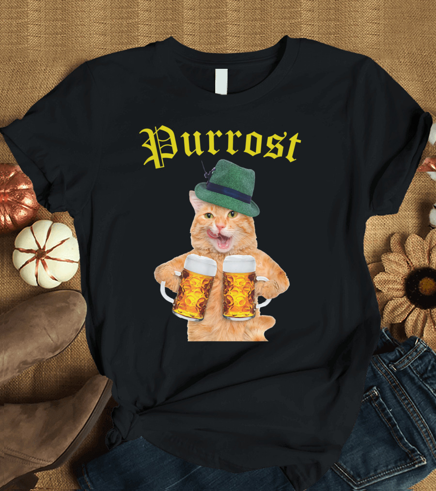 Purrost Oktoberfest Cat Kitty Drinking Beer with Hat T-Shirt