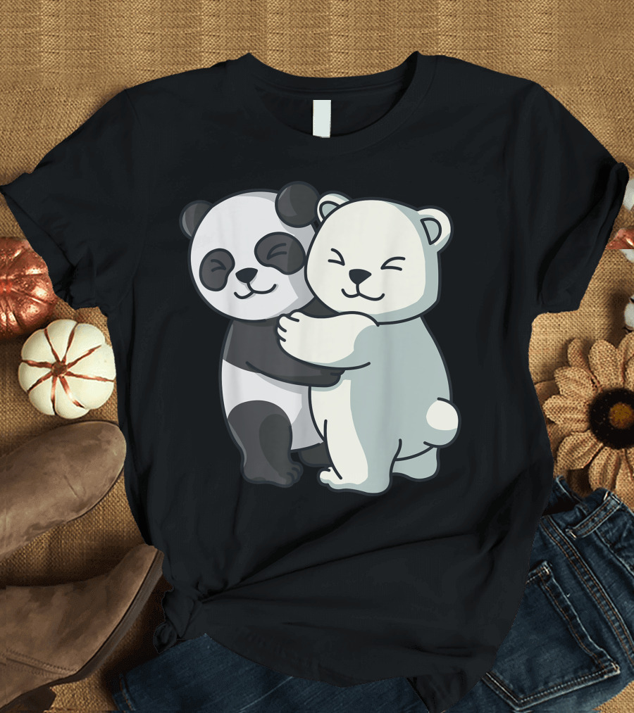 Panda And Polar Bear Cute Icebear Cuddle Animals Hugging Together T-Shirt