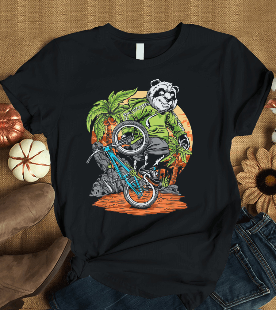 Panda Bear Bmx Tropical Stunt Adventure T-Shirt