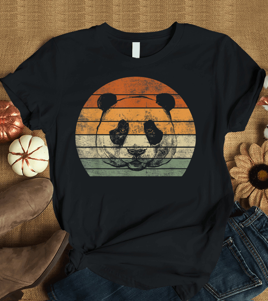 Panda Men Panda Bear Vintage Sunset Face T-Shirt