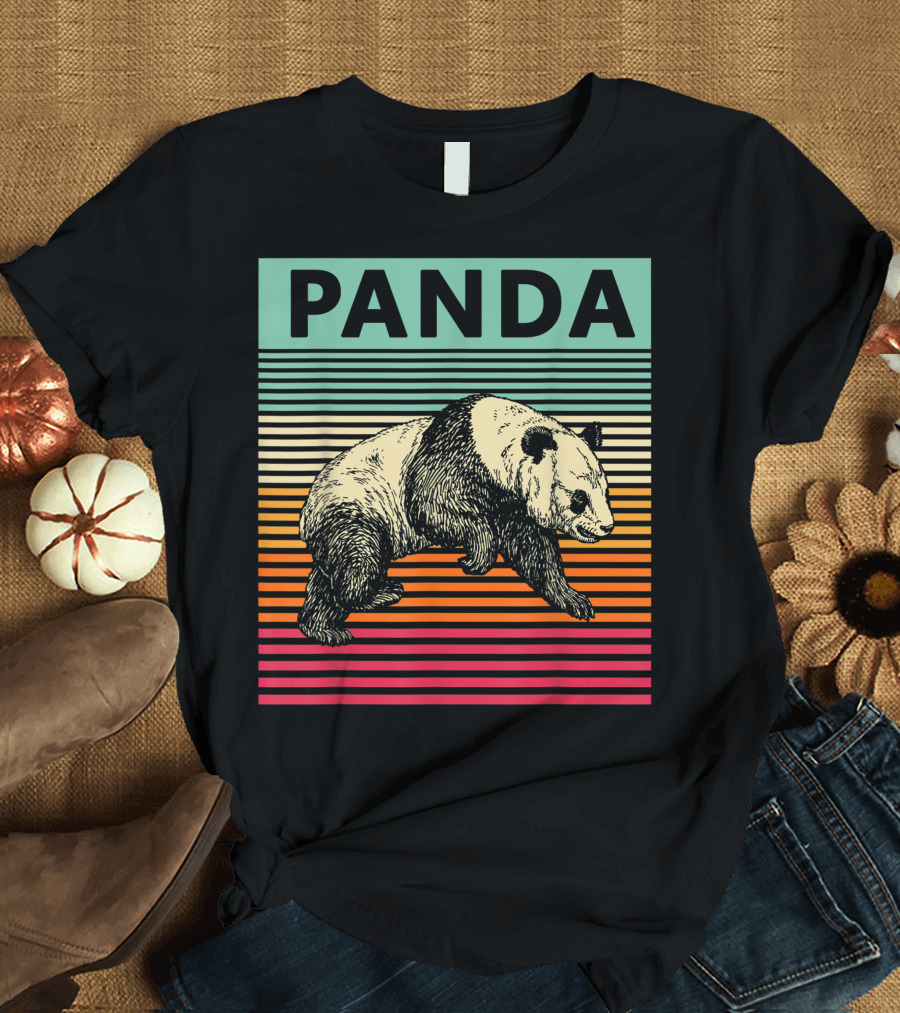 Panda Bear Cool Vintage Panda Retro Stripes T-Shirt