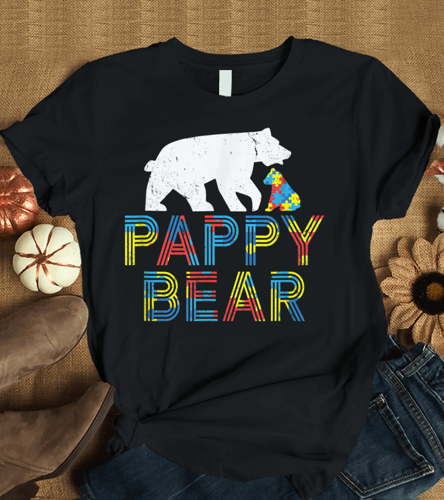 Pappy Bear Autism Awareness Proud Autism Puzzle Bear T-Shirt