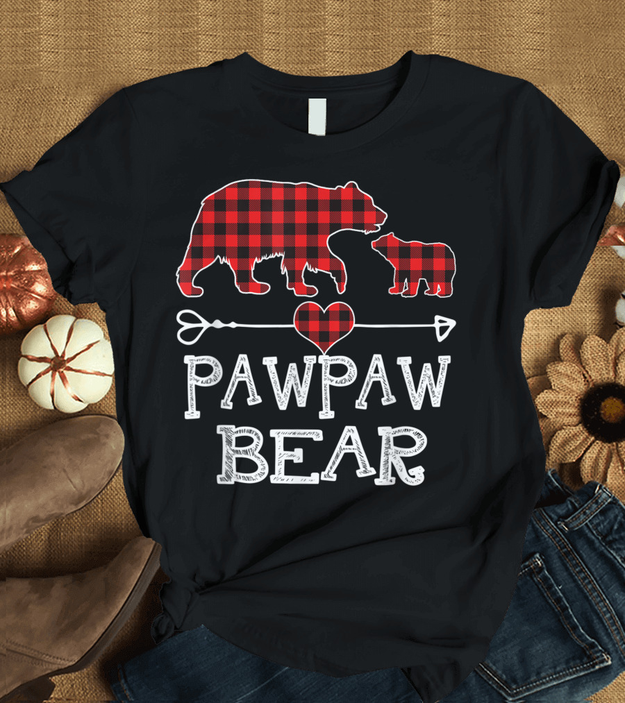 Pawpaw Bear Red Plaid Heart Buffalo Family Christmas T-Shirt