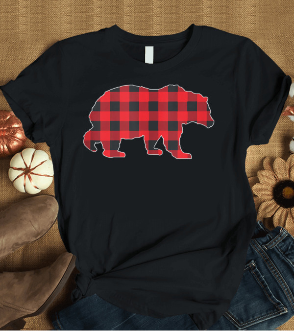 T-Shirt: Plaid Bear Red Black Buffalo Plaid Mama Checkerboard Buffalo Bear T-Shirt Plaid Bear Red Black Buffalo Plaid Mama Checkerboard Buffalo Bear T-Shirt