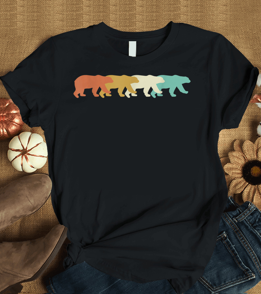 Retro Polar Bear Silhouette Colorful Vintage Animal T-Shirt
