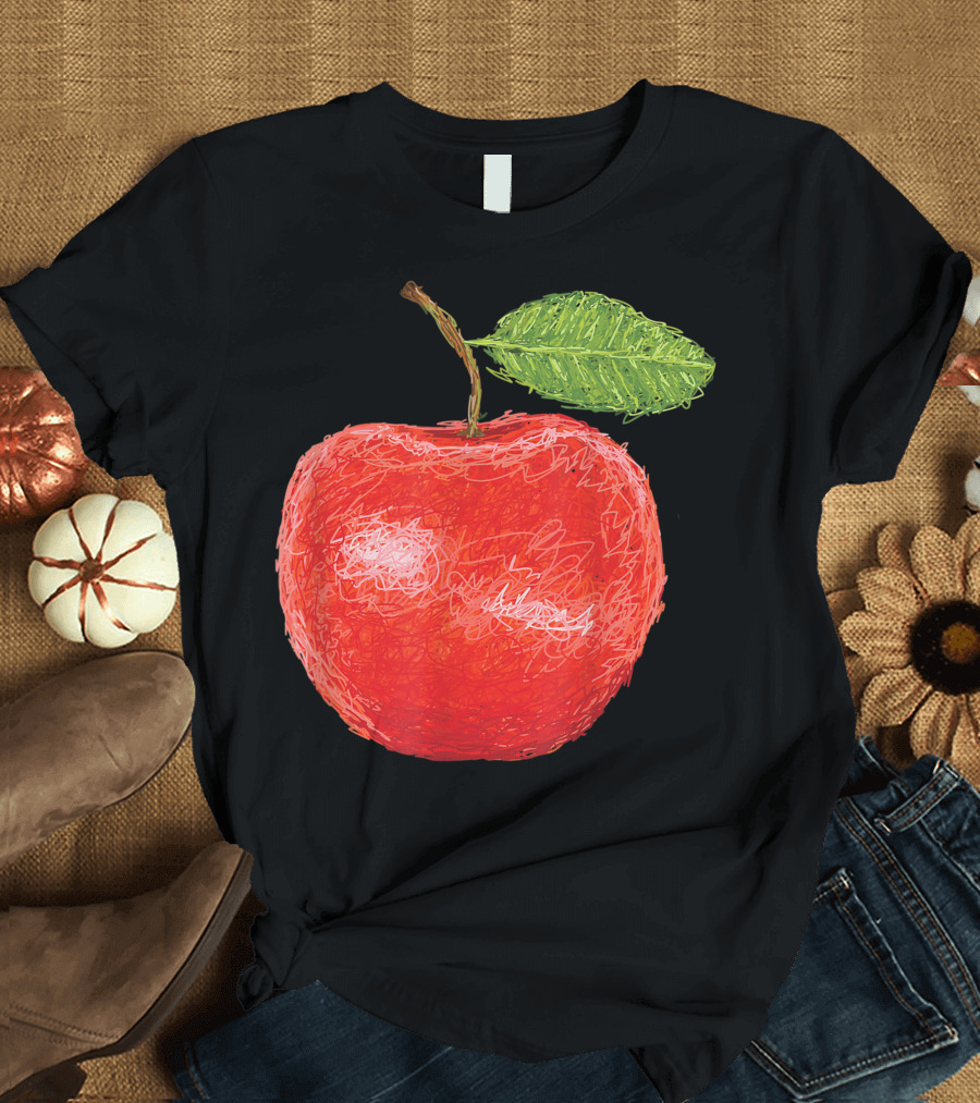 Red Huge Apple Fruit Artsy Designed T-Shirt