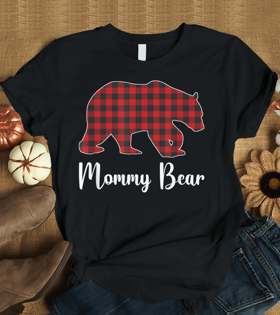 Mommy Bear Red Plaid Christmas Matching Family Mother T-Shirt