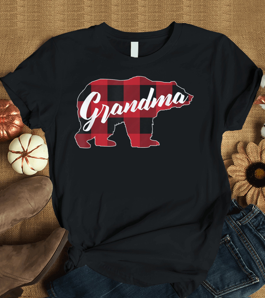 Grandma Red Plaid Buffalo Bear Fun T-Shirt