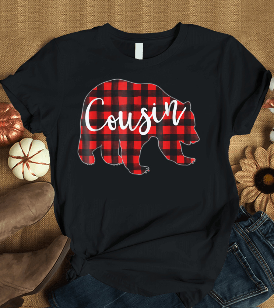 Red Plaid Cousin Bear Matching Family Buffalo Check T-Shirt