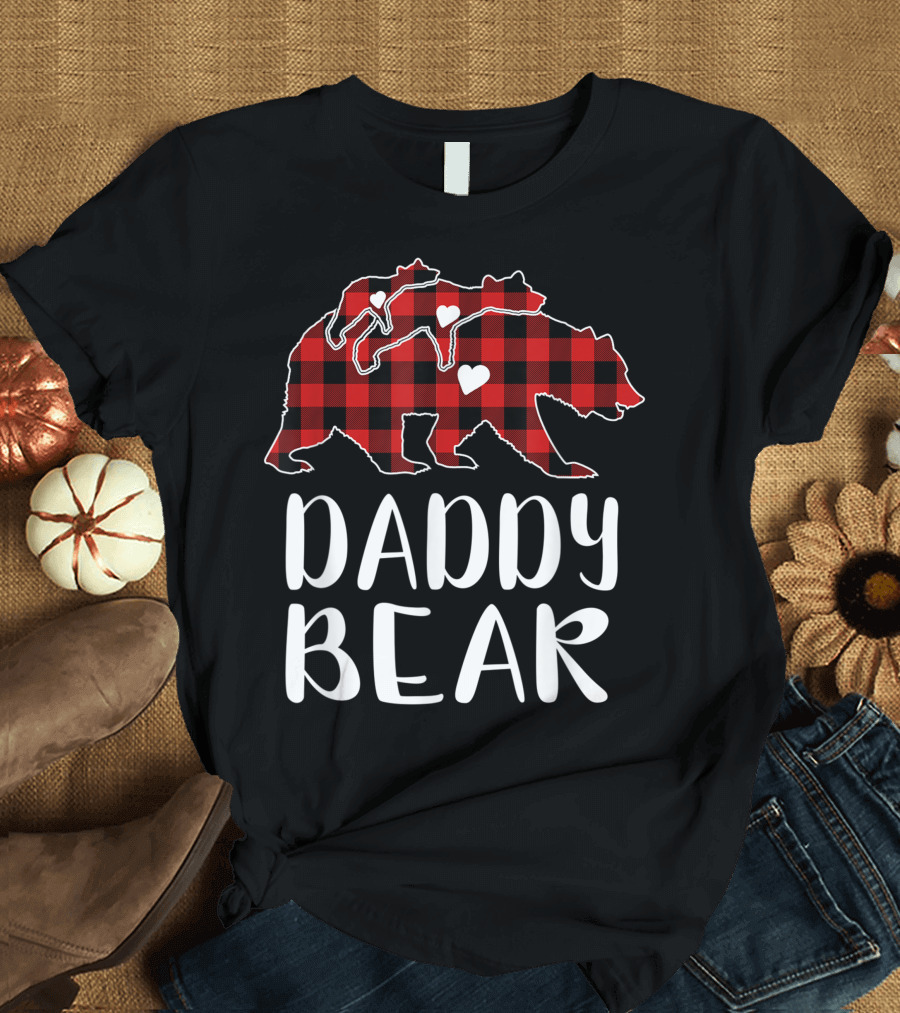 Daddy Bear Red Plaid Buffalo Check Hearts T-Shirt